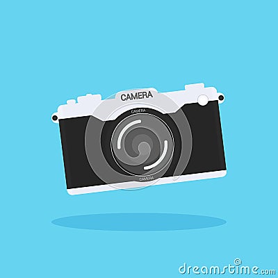 Camera of retro or vintage in a flat style on a colored backgro Stock Photo