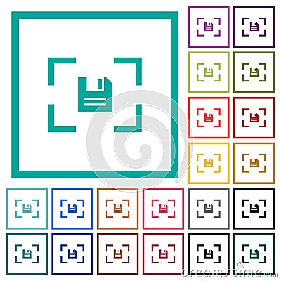 Camera save image flat color icons with quadrant frames Stock Photo