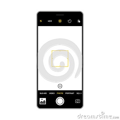 Camera screen phone mobile interface app. Smartphone photo viewfinder ui template design Vector Illustration