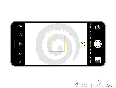 Camera screen phone mobile interface app. Smartphone photo viewfinder ui template design Vector Illustration