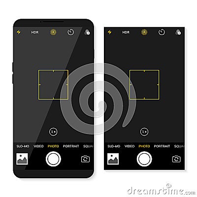 Camera screen phone mobile interface app. Smartphone photo viewfinder ui template design Vector Illustration