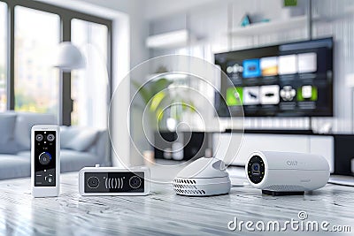 Camera security with smart alerts, protective defense, and depth of field focuses on privacy across network interfaces and monitor Cartoon Illustration