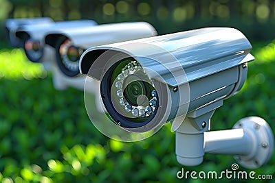 Camera security systems integrate networked alarms and detection technology within security-enabled environments, monitored by vid Cartoon Illustration