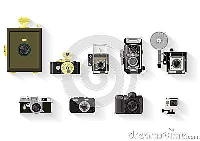 Camera set . flat graphic history of camera Vector Illustration