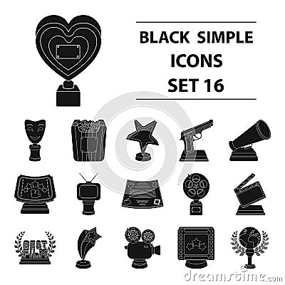 Camera, shout, Globe, objects for rewarding films.Movie Awards set collection icons in black style vector symbol stock Vector Illustration