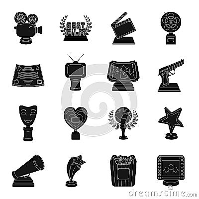 Camera, shout, Globe, objects for rewarding films.Movie Awards set collection icons in black style vector symbol stock Vector Illustration