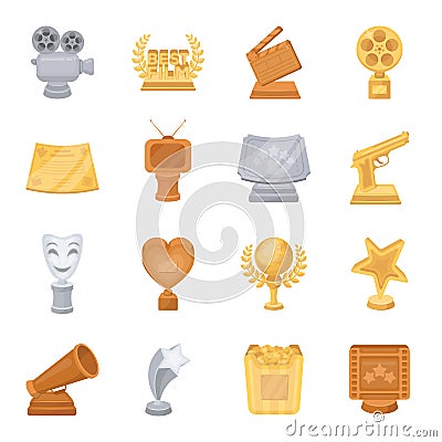 Camera, shout, Globe, objects for rewarding films.Movie Awards set collection icons in cartoon style vector symbol stock Vector Illustration