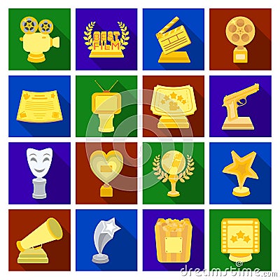 Camera, shout, Globe, objects for rewarding films.Movie Awards set collection icons in flat style vector symbol stock Vector Illustration