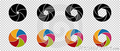 Camera Shutter Apertures - Black And Colorful Vector Illustrations Set - Isolated On Transparent Background Vector Illustration