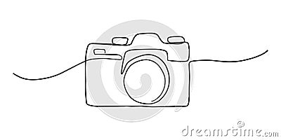 Camera single linear drawing. One line photography tool, minimal logo icon. Vector art illustration Vector Illustration