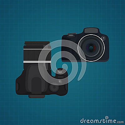 Camera slr dslr vector illustration from front and top view Vector Illustration