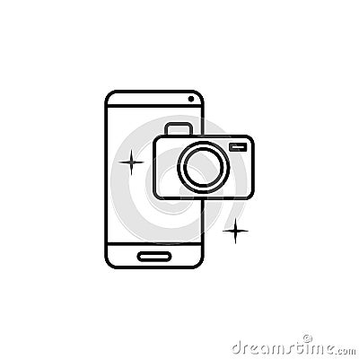 Camera, smartphone, photograph icon. Element of social addict icon. Thin line icon for website design and development, app Stock Photo