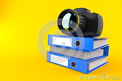 Camera on stack of ring binders Cartoon Illustration