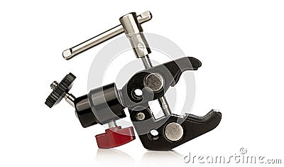 A camera stand clamp grip with a mini ball head joint Stock Photo