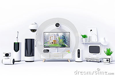 Camera systems integrate alarm responses in monitoring hubs, employing controlled surveillance footage for automated security Buil Cartoon Illustration