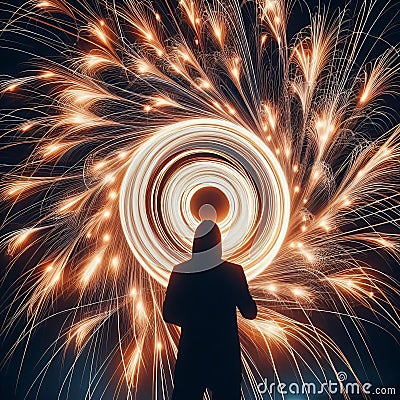 Camera Toss Fireworks Abstract light patterns created by throwin Stock Photo