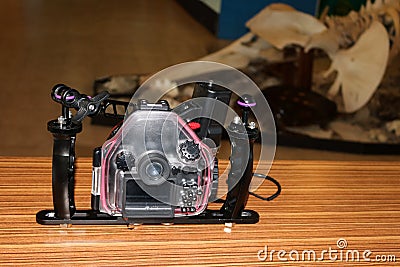 Camera in the underwater housings tools for marine research Stock Photo