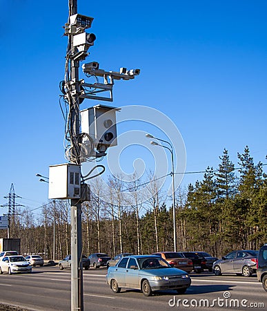 Camera of various control systems on the road Editorial Stock Photo