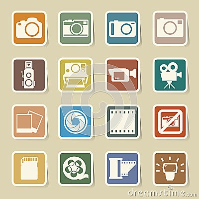 Camera and Video sticker icons set Vector Illustration