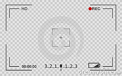 Camera view viewing images. Visual screen focusing. Video recording screen on a transparent background. Vector Illustration