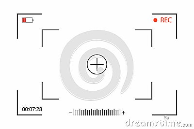 Camera viewfinder with shooting setting on screen. Viewfinder camera recording on white background Vector Illustration