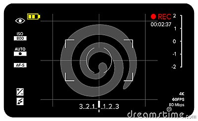 Camera Viewfinder Vector. Modern Camera Focusing Screen With Settings. Digital, DSLR. Camera Recording Illustration Vector Illustration