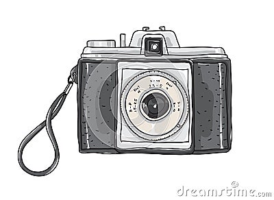 Camera vintage hand drawn vector art illustration Vector Illustration