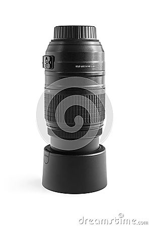 Camera zoom lens isolated on white Stock Photo