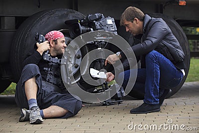 Cameraman and director Stock Photo