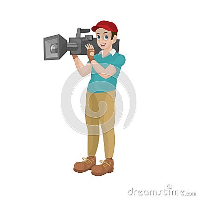 Cameraman, Film crew, Vector cartoon illustration. Cartoon Illustration