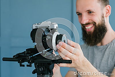 Cameraman video shooting equipment broadcast blog Stock Photo