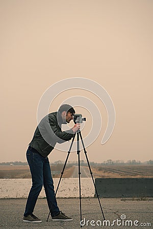Cameraman making a film Stock Photo