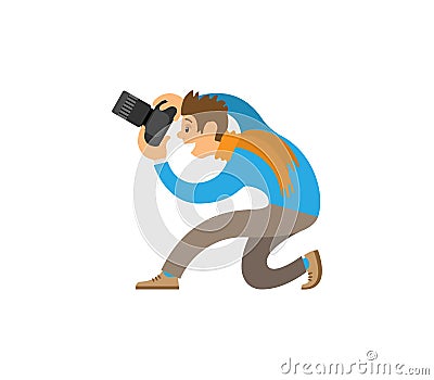 Cameraman Taking Photo on Device with Zoom Vector Vector Illustration