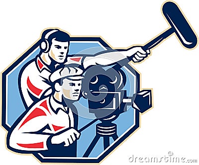 Cameraman Vintage Camera Soundman Boom Retro Vector Illustration