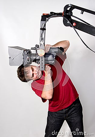 Cameraman work with crane Stock Photo