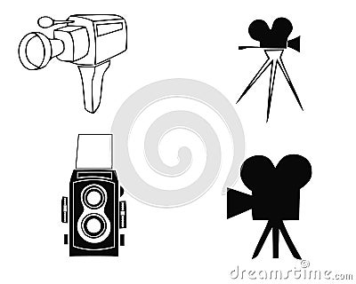 Cameras icon of retro old and modern photography photo equipment. Vector isolated silhouette of vintage lens and film camera Vector Illustration