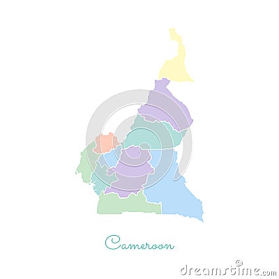 Cameroon region map: colorful with white outline. Vector Illustration