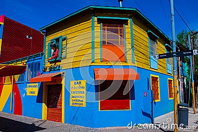 Caminito little path, in Spanish, a street museum of colourful painted houses located Editorial Stock Photo