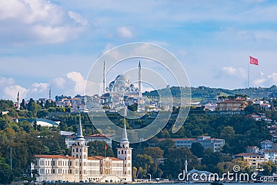 Camlica Tower and Kuleli Military School in Istanbul from Arnavutkoy District Stock Photo