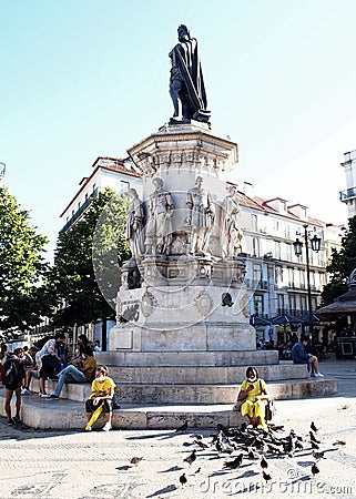 Camoes Monument, unveiled in 1867, in the Chiado neighborhood, Lisbon, Portugal Editorial Stock Photo