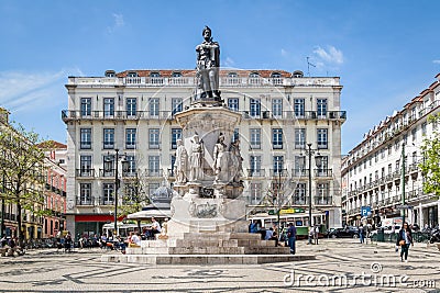Camoes Square in Lisbon, Portugal. Editorial Stock Photo