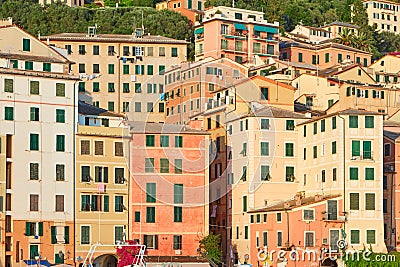 Camogli typical Italian village with colorful houses background Stock Photo