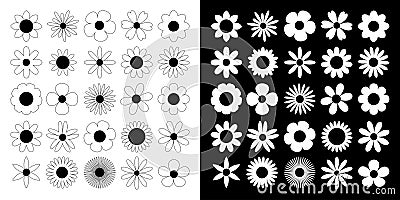 Camomile set. Daisy chamomile silhouette shape icon. Cute round flower plant nature collection. Decoration element. Love symbol. Vector Illustration