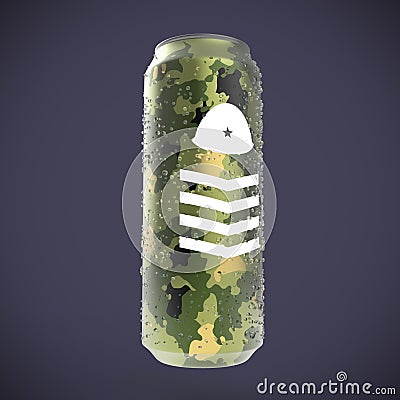 Camouflage beer can with water drops 3d render Stock Photo