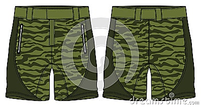 Camouflage Chino sartorial Shorts design flat sketch vector illustration, denim printed casual shorts concept with front and back Vector Illustration