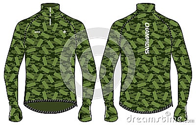 Camouflage Compression running base layer top t shirt flat sketch design illustration, Tight fit top design vector template, Vector Illustration