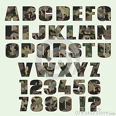 Camouflage font and numbers. Font for advertising, graphic, prin Cartoon Illustration