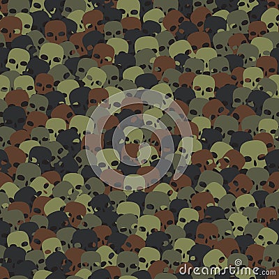 Camouflage green and brown scull silhouettes seamless pattern background Vector Illustration