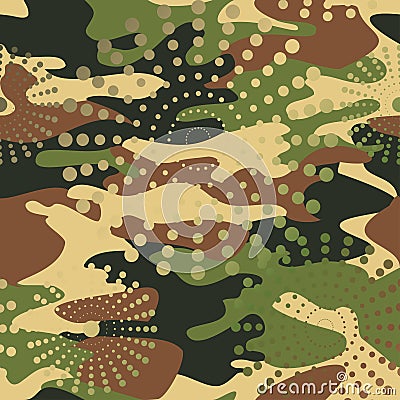 Camouflage and halftone pattern background seamless, mask clothi Vector Illustration