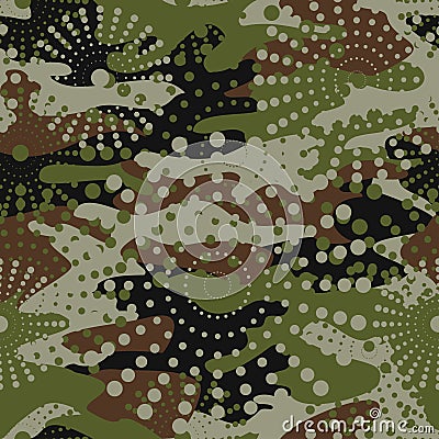Camouflage and halftone pattern background seamless, mask clothi Vector Illustration